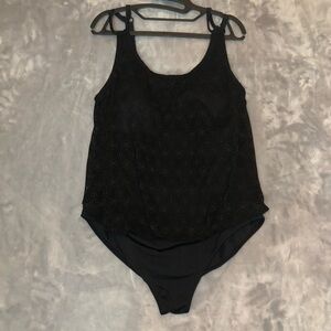 NWT Holiday Shop 1 Piece Crocheted Upper, Fitted Bottom Black Swimsuit Sz 18